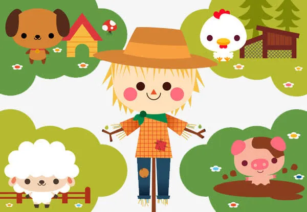 手绘稻草人看家图免抠
