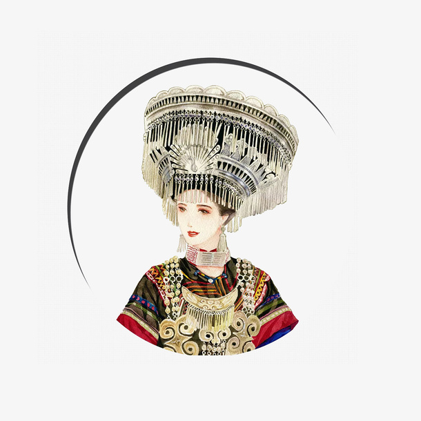 手绘唯美少数民族美女插画免抠免抠