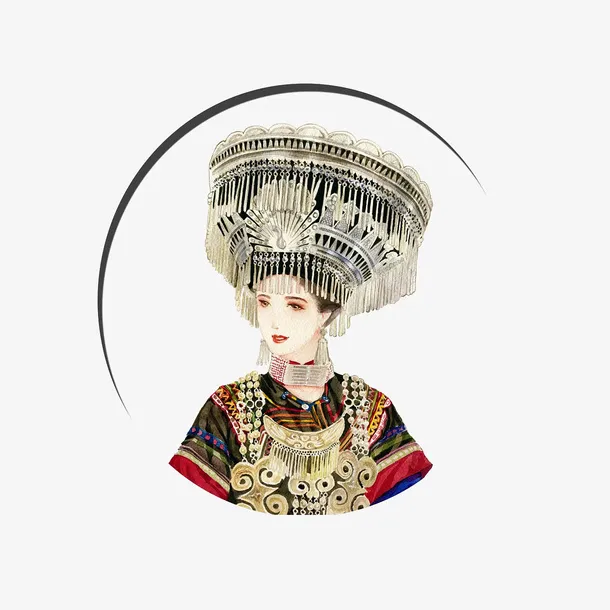 手绘唯美少数民族美女插画免抠免抠