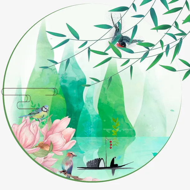 春天装饰手绘风景插画素材免抠
