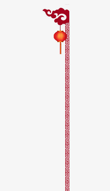 红色雕刻边框和灯笼免抠