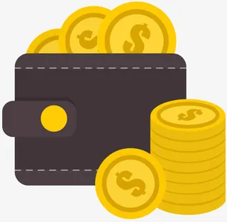 卡通钱包与金币矢量素材免抠