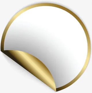 手绘金色圆形卷边相框边框免抠