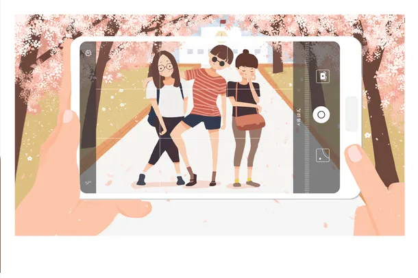 春天手绘人物拍照樱花免抠手绘/卡通手绘元素