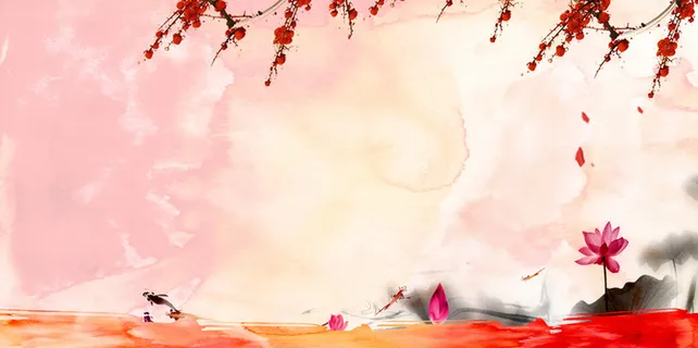 中国风水彩唯美海报展板背景素材