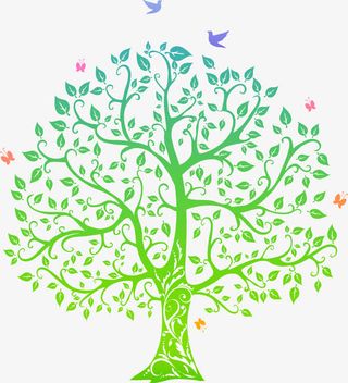 手绘绿色渐变大树装饰免抠