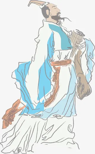 手绘中国风书画人物插图免抠