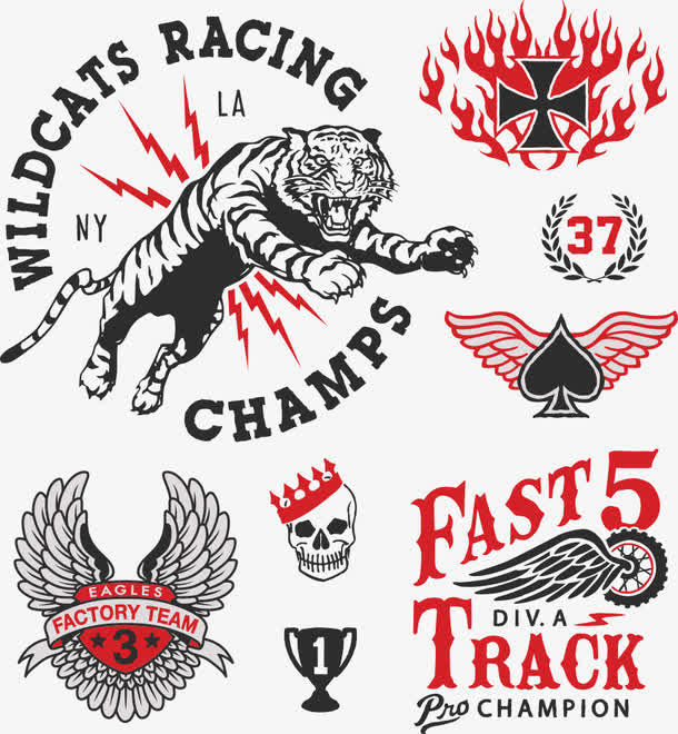 矢量老虎骷髅印花免抠