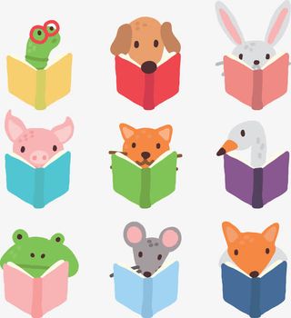 卡通动物看书免抠