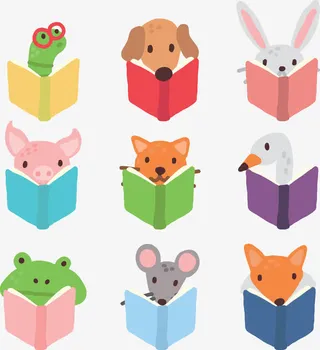 卡通动物看书免抠