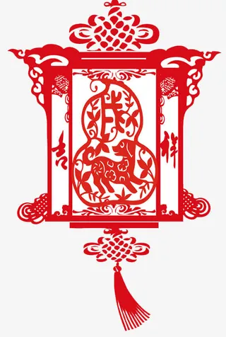狗年窗花灯笼图案设计免抠