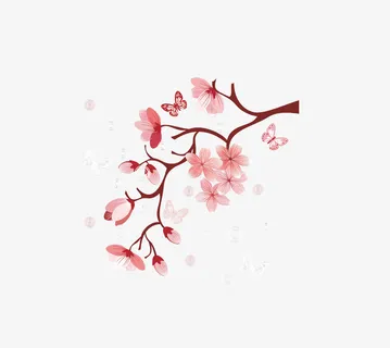 蝴蝶飞舞桃花盛开免抠