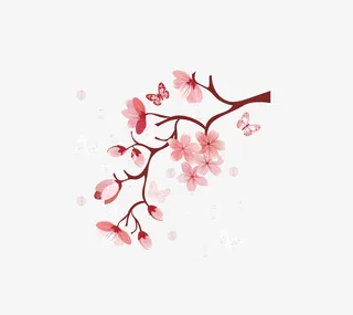 蝴蝶飞舞桃花盛开免抠