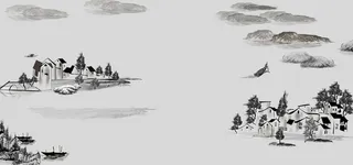 手绘水墨江南山水新家居背景高清