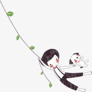 春天玩耍人物小狗免抠