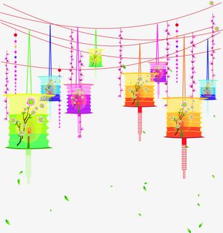 彩色创意中式灯笼美景免抠