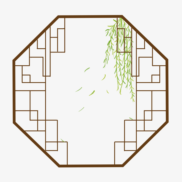 国潮中国风清明柳叶边框免抠