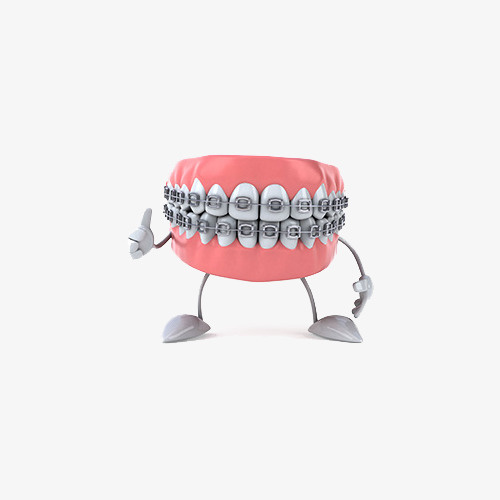 卡通立体戴牙套的牙齿竖大拇指设免抠