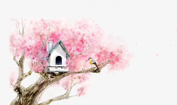 手绘樱花树免抠