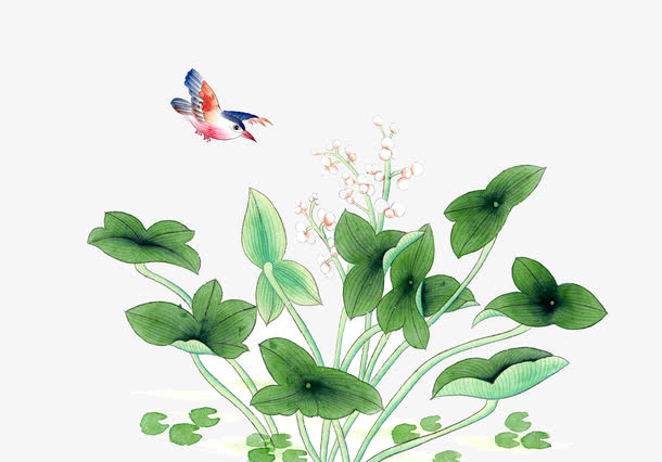 花鸟图中国风风景展板免抠