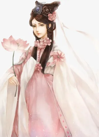 白衣荷花白飘带女子立绘人物免抠