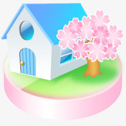 可爱日本樱花透明蓝色房子标志图标免抠