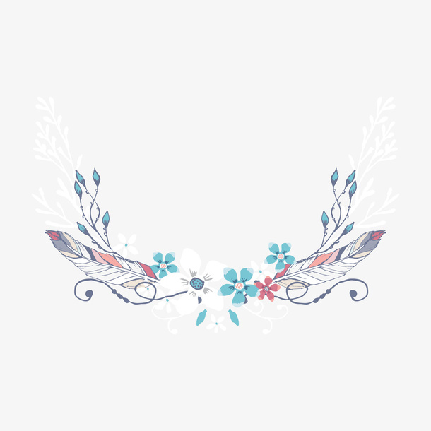 手绘羽毛花朵边框装饰免抠