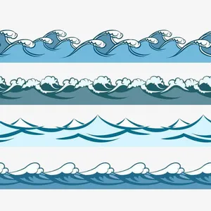 手绘蓝色水波纹曲线装饰免抠