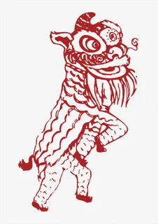 卡通红色舞狮狮子免抠