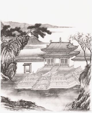 古风户外水墨中式庭院免抠