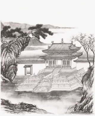 古风户外水墨中式庭院免抠