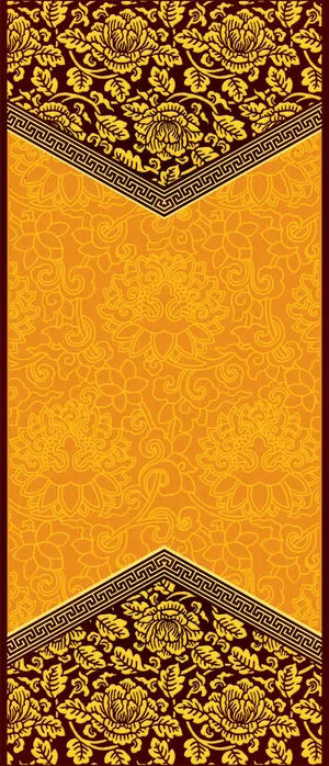 中式华丽金色花朵卷轴装饰免抠