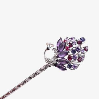 紫色孔雀紫色镶钻发簪免抠