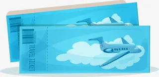 蓝色卡通机票免抠