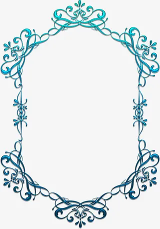 蓝色花纹欧式藤蔓毛笔字免抠