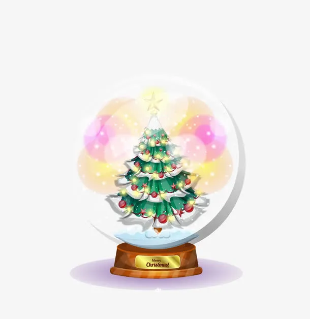 矢量手绘迷幻玻璃球圣诞树免抠