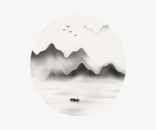 水墨河水山水风景画免抠