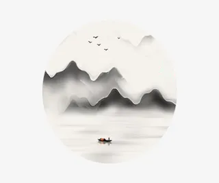 水墨河水山水风景画免抠