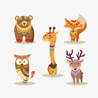 卡通花纹动物矢量素材免抠