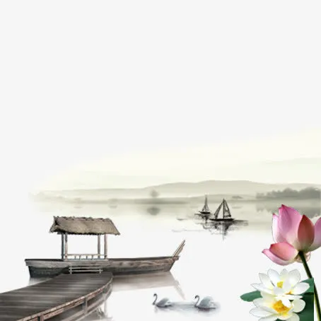水墨画水景免抠