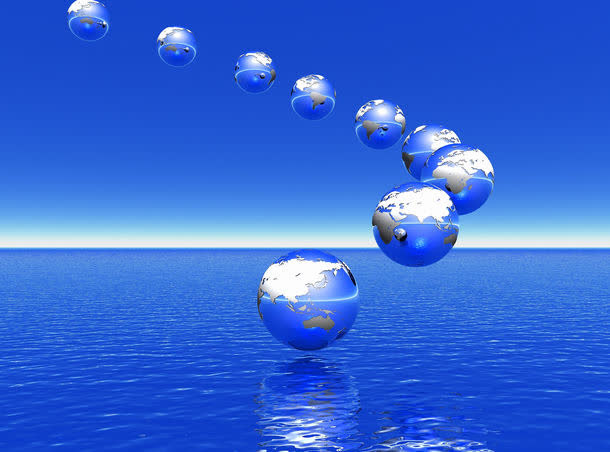 海面上许多地球模型高清免抠