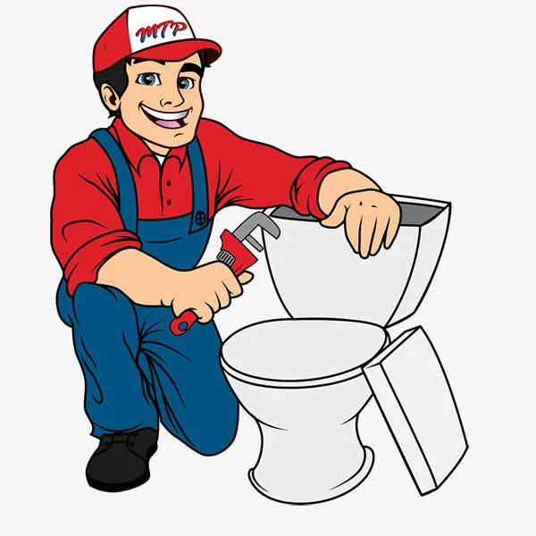 卡通手拿扳手维修马桶的开心男人免抠