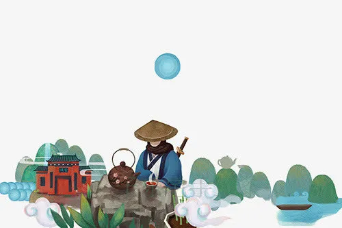 煮茶插画免抠