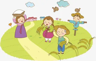 农民割麦子免抠