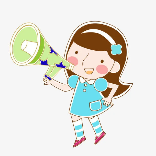 卡通手绘对着喇叭说话的女孩免抠