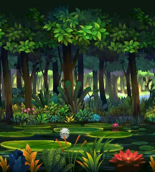 扁平风格彩绘树林创意元素荷叶免抠