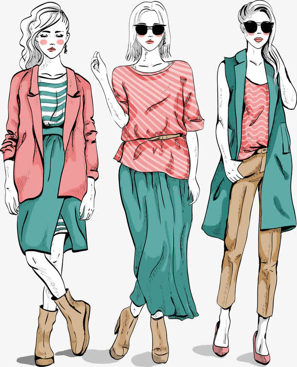 手绘时尚女模特免抠