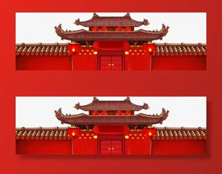 春节古典红色宫殿免抠