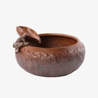 荷叶青蛙戏水陶瓷喷泉流水 风水免抠