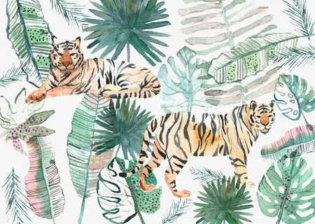 创意彩绘老皮和植物免抠